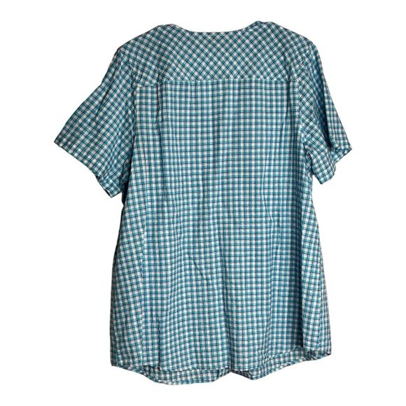 Woman Within Size L 18/20 Blue White Check Gingham V-Neck Button Up Blouse Top - Picture 8 of 10